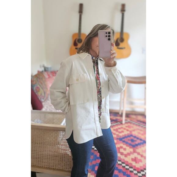 SILK LAUNDRY Off-White 100% Organic Cotton Long Sleeve Front Button Jacket L - Picture 15 of 16